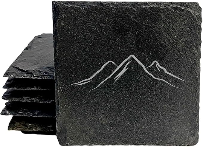 Mountain Majesty Slate Coasters with Stunning Mountain Scene Design - Perfect for Home and Office Decor and Protection of Surfaces, Available in Square or Round Coasters - Square Slate - Set of 8