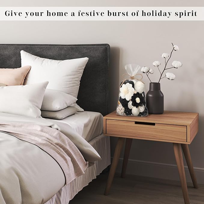 Riceshoot 2 Pack Decorative Balls Potpourri Bowl Filler Decor Natural Vase Bowl Filler Assorted Spherical Rattan Twigs Wicker Balls Cotton for Home Centerpiece(Black)