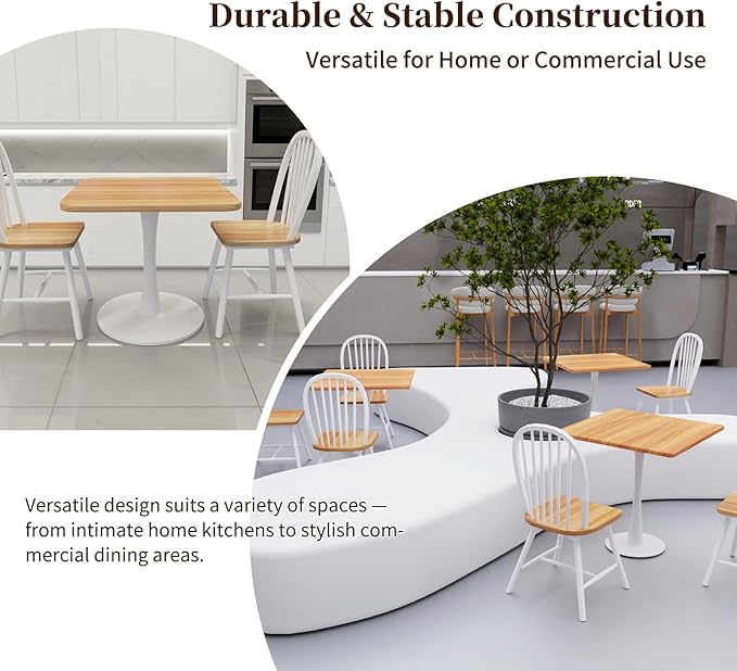 23.6" Square Small Dining Table for 2, Tulip Bistro Table with White Metal Pedestal Base, Modern Mid-Century Compact Kitchen Dining Piece for Home, Café, Restaurant, or Office