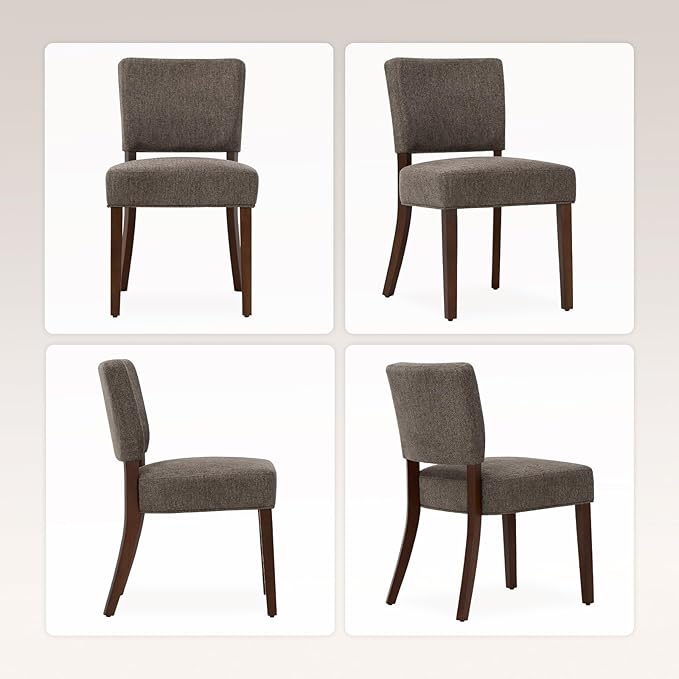 COLAMY Mid Century Modern Dining Chairs Set of 4, Upholstered Kitchen Chairs with Back, Farmhouse Fabric Side Dining Room Chairs with Wood Legs for Dining Room Kitchen Restaurant, Brown