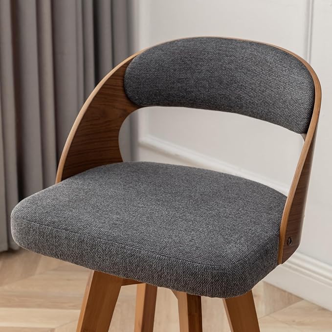 Barstools Set of 3,Counter Height Bar Stools for Kitchen Island,26.8 Inch Modern Upholstered Bar Chair, Swivel Counter Stools with Wood Back and Bamboo Legs (Darkgray-Fabric)