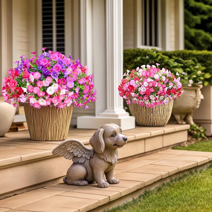 7 Color Mix Artificial Flowers for Outdoor, Fake Flowers Faux Plants for Outside Indoor, Summer Decor Morning Glory Petunia UV Resistant, for Garden Porch Window Box Home Planters (Pink Purlpe)