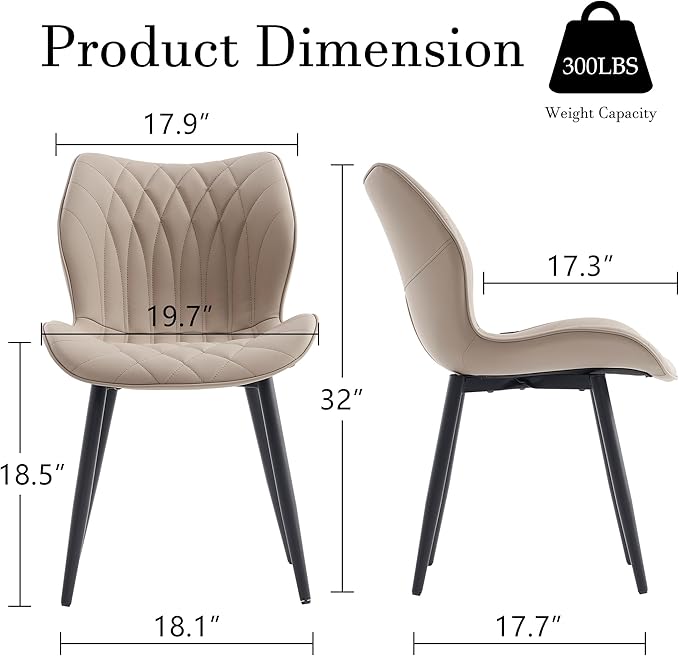 YOUNIKE Dining Chairs Set of 2, Upholstered Leather Kitchen Dining Room Chairs, Modern Living Room Chairs with Wide Curved Back and Metal Legs, Khaki Taupe