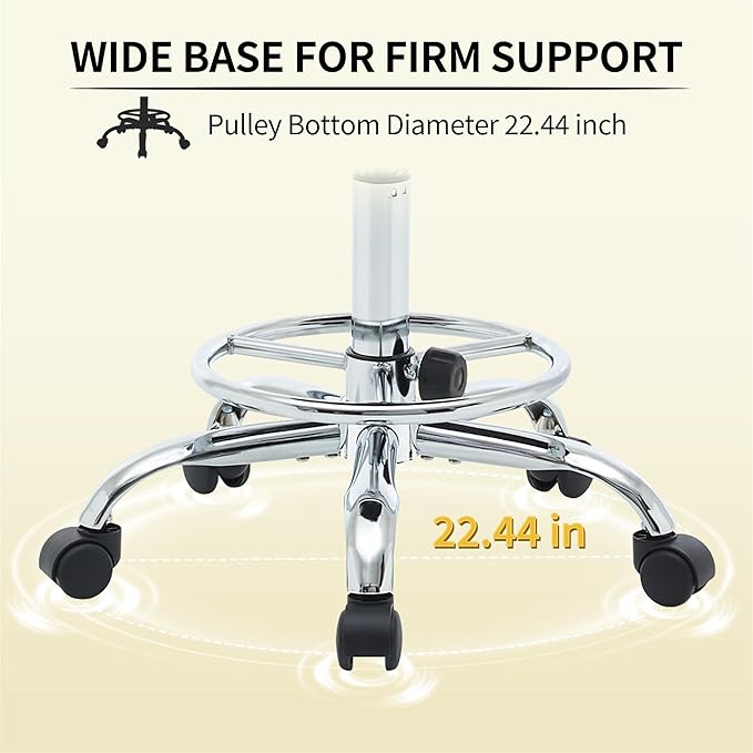 Rolling Stool with Back,Adjustable Height Foot Rest Rolling Salon Chair 19.5"-26.6",Black Ergonomic Stool (Black)