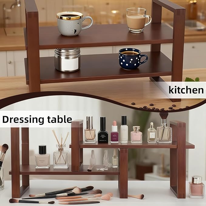 Desk Shelves Desktop Organizer Shelf-No Tools Assembly Interlocking Joints for Enhanced Stability Holds 130lbs for Desk Organizers and Bookshelf Table Top Shelving in Office-Walnut Colour