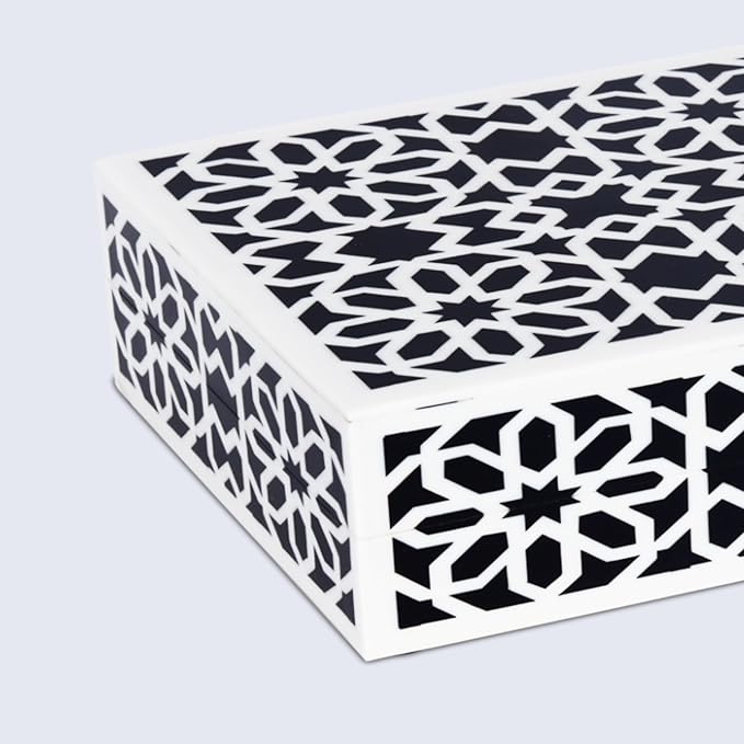 Handicrafts Home Small Decorative Box with Lid – 6x8x1.5” Trinket, Remote Control & Keepsake Memory Box, Decorative Accent for Coffee Table, Shelf, Mantle & Boho Home Decor Shiraz- Black White