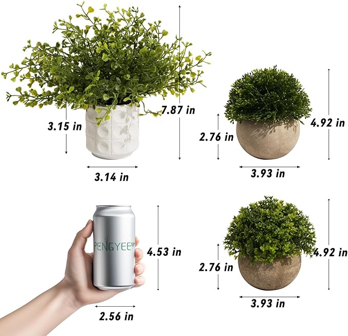 4 Pack Small Fake Plants, Artificial Plants Indoor for Home Decor, Mini Fake Plant Set Greenery for Shelf Kitchen Bathroom Farmhouse Office Room Decor