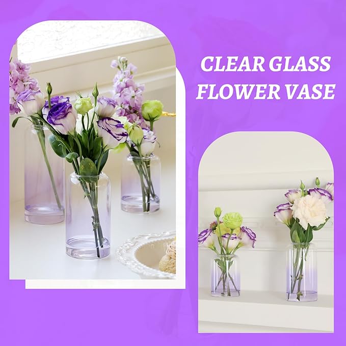 24Pcs Glass Bud Vases Set, Small Flower Vase for Centerpieces, Small Vases for Flowers, Decor Centerpiece for Bathroom, Decorative Vases for House Warming (Purple)