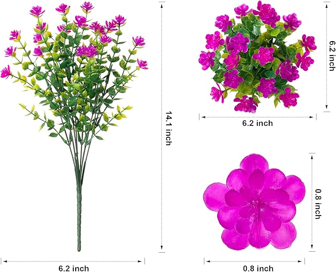 Ivydale Artificial Flowers Plants for Sping Summer Outdoors Indoors Decoration, 12 Bundles Fake Plastic UV Resistant Flowers Faux Greenery Bushes Shrubs for Home Porch Patio Garden (Purple+Fuchsia)