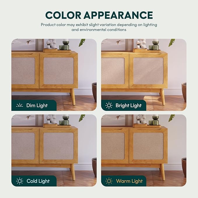 Calista TV Stand 1 Drawer 2 Door – Teak Brown Finish Media Console with Open Shelf & Fabric Panel Doors, Mid-Century Modern Style with Tapered Legs, Easy Assembly