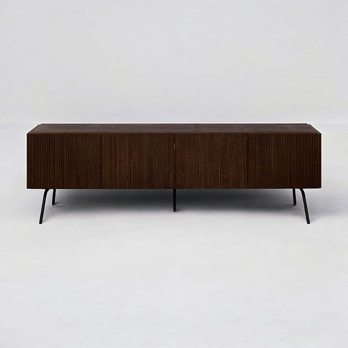 NTC Veil TV Stand with 4 Doors for TVs up to 75’’, Media Console with Vertical Groove Design and Metal Legs, Modern Entertainment Center for Living Room and Bedroom, Effortless Assembly, Dark Walnut