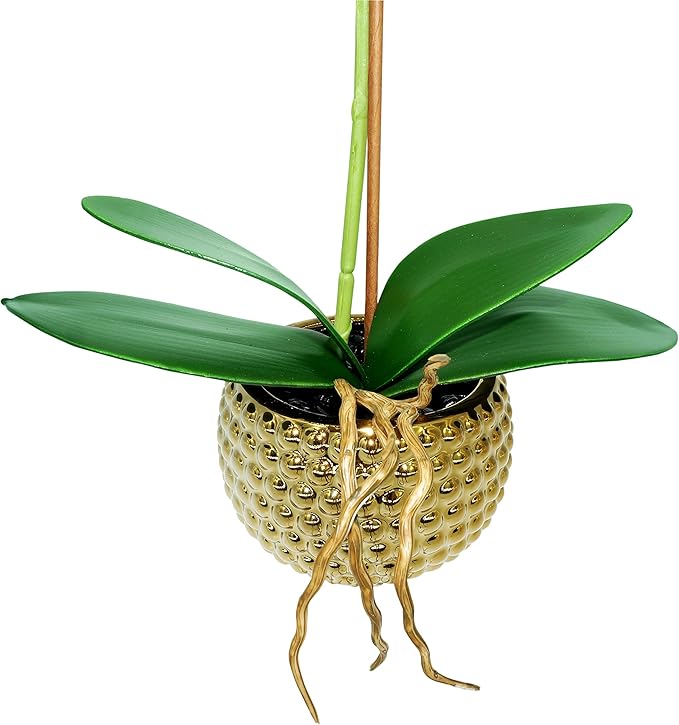 Orchids Artificial Flowers, 15" Faux Orchid in Gold Flower Pot Real Touch Flowers in Pot Large Flower Arrangements Artificial Centerpiece for Home Living Room Bathroom Kitchen Decoration (White)