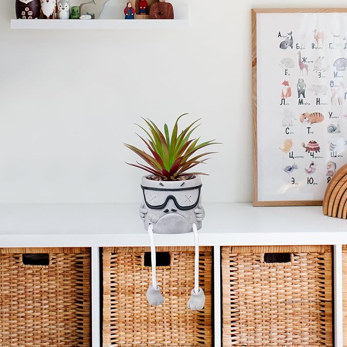 Creative Artificialplant Succulents in Cement Pots with Hanging Leg, Potted Mini Fake Plants Kitchen Shelves Decor, Bathroom Shelf Small Plants Decor, Faux Succulents for Office Wall Shelf Decorations