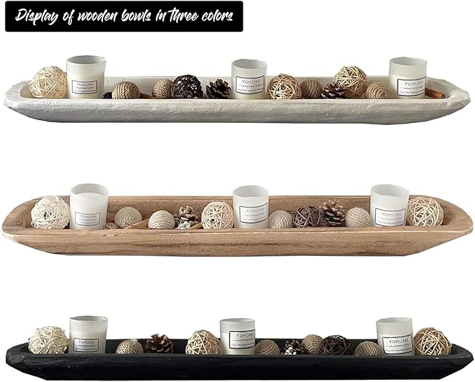 Wooden Dough Bowl Decor, Vintage Wooden Bowl Hand Carved Home Decor for Dining Table Center, Living Room, Kitchen Decor. (30inch brown)