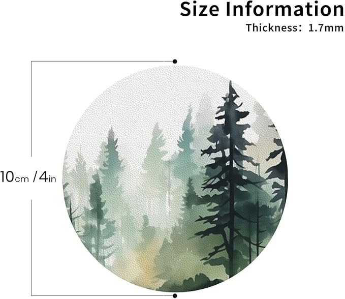 Forest Pine Trees Coasters Set of 6 Coasters for Drinks Absorbent Double-Sided Leather PVC Coaster for Tabletop Protection Coffee Table Decor Ideal for Home Decor House Warming Gifts