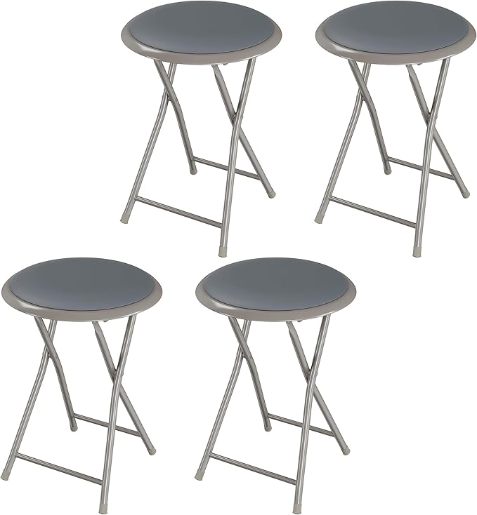 Folding Bar Stools - Set of 4 Heavy-Duty 18-Inch Stool with 225lb Capacity and Padded Seats for Dorm, Recreation or Game Room by Lavish Home (Gray)