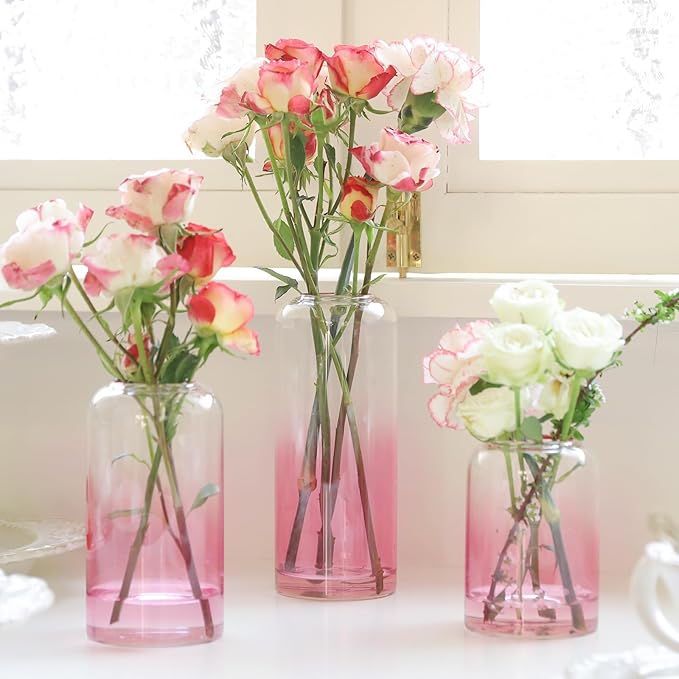 12pcs Pink Bud Vase, Glass Flower Vase for Centerpieces, Small Vases for Flowers, Decor Centerpiece for Bathroom, Decorative Vases for House Warming
