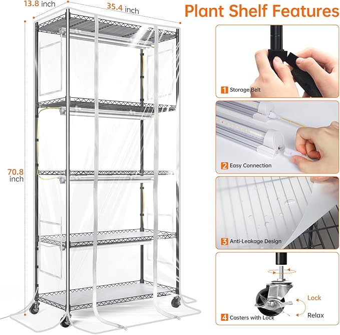 Bstrip Indoor Greenhouse with Grow Light, Mini Green house with 4 Pack T8 Full Spectrum Plant Lights with Timer, Plant Shelf with Tent for Indoor Plant, Seed Starting, Seed Tray, 29.5"x13.8"x59"