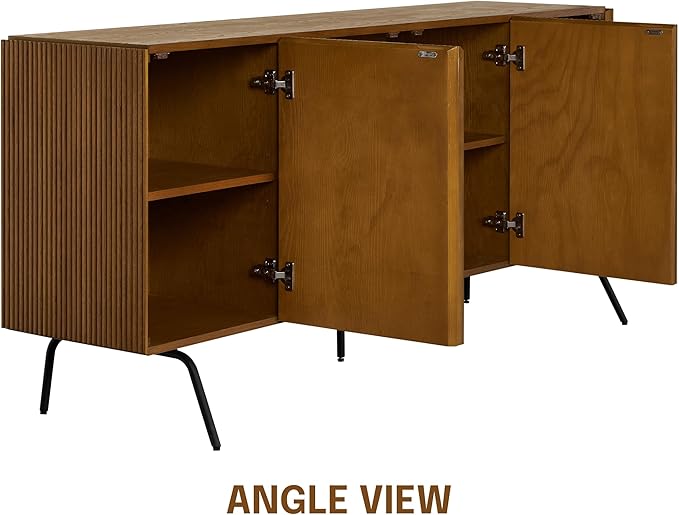 NTC Veil Modern Sideboard with 4 Doors, Buffet Cabinet with Vertical Groove Design and Metal Legs, Storage Cabinet for Living Room, and Hallway, Effortless Assembly - Rustic Oak