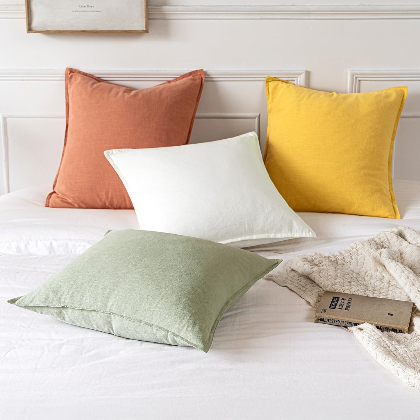 MIULEE Decorative Linen Euro Sham Pillow Covers 26x26 Light Green Boho FarmhouseNeutral Couch Throw Pillows for Bed Pack of 2 Accent Modern Pillowcase Summer Sofa Livingroom Home Decor