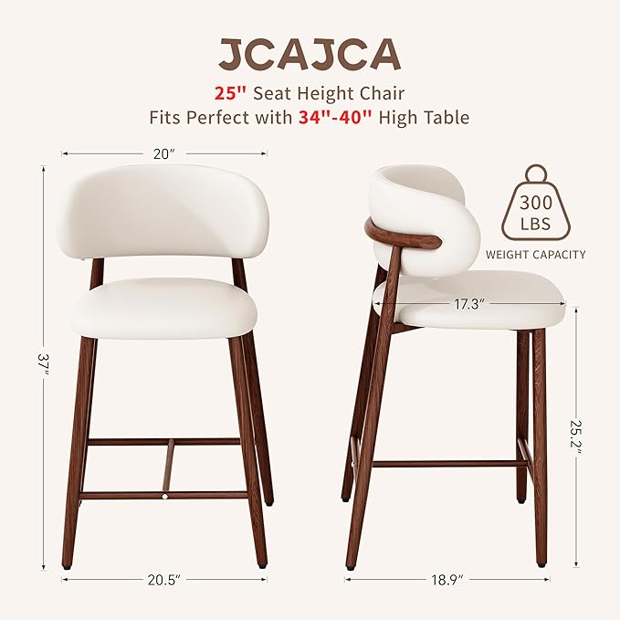 Bar Stools Set of 6 Counter Height Barstool Metal Kitchen Counter Height Bar Stool Island Chairs 26 Inch, Walnut/Cream White