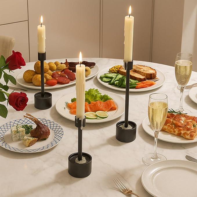 YUMORE 3-Pack Matte Black Tall Candle Holders - Pillar Candle Solid Stainless Steel Stands for Church, Wedding Centerpieces, Dining Table, Mantel Decor, Modern Farmhouse