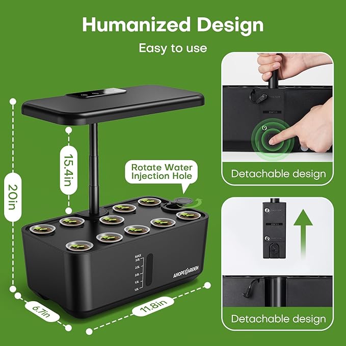 Ahopegarden Indoor Hydroponics Growing System: 10-Pod Smart Garden with Automated LED Light & Efficient Pump for Growing Herbs, Lettuce, Tomatoes - Hydroponic Planter for Home