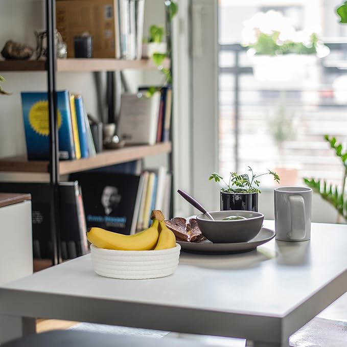 Small Shelf Storage Baskets for Organizing, 6 Pack Round Cotton Rope Bins, Decorative and Cute Woven Baskets for Bedroom and Closet, Key Tray Bowl, Home Decor Countertop Organizer (Beige)