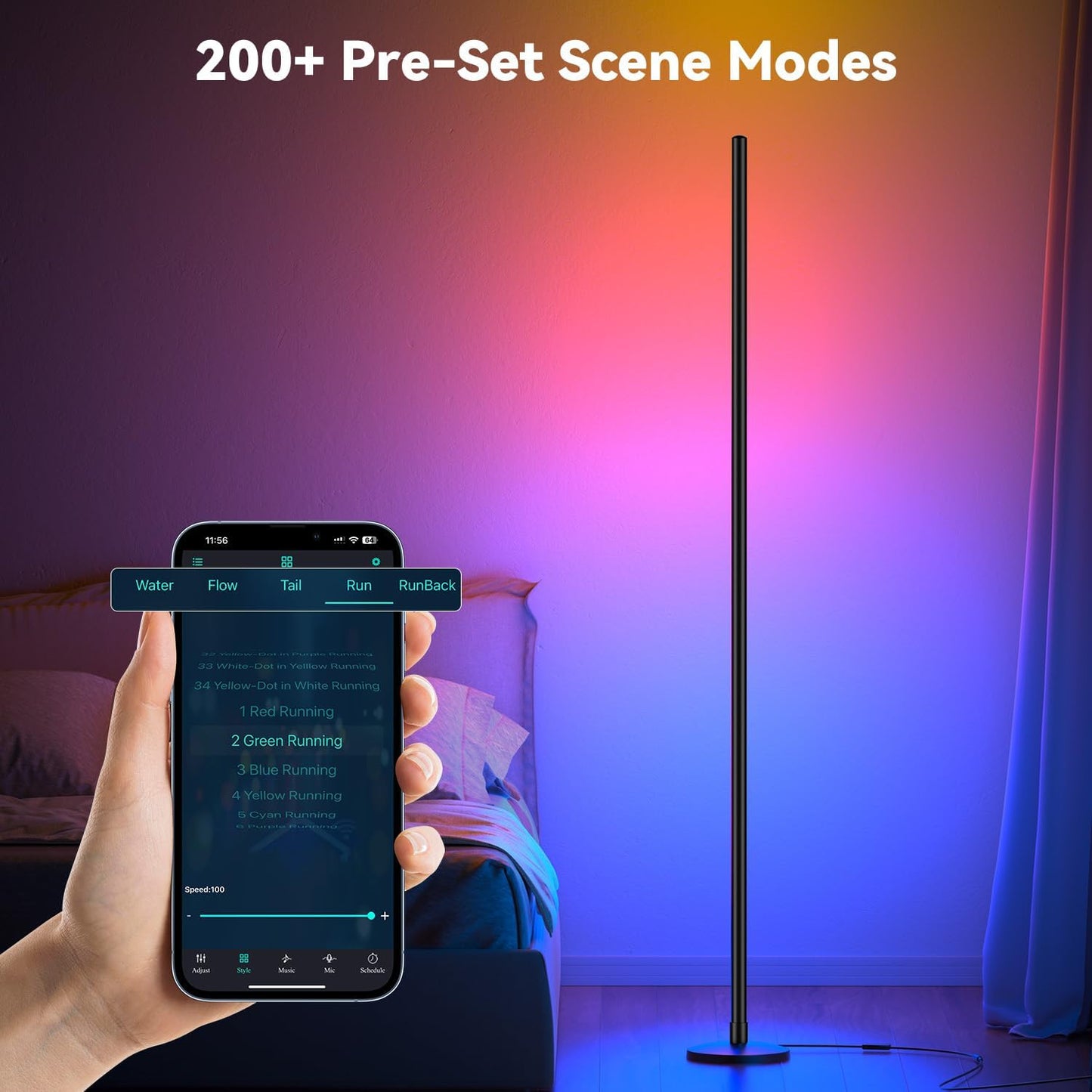 Modern Floor Lamp, Smart RGB LED Floor Lamp with App & Remote Control, 16 Million Colors & 200+ Scene Modes, Corner Lamp with Timer and Music Sync, Standing lamp for Bedroom Home Decor