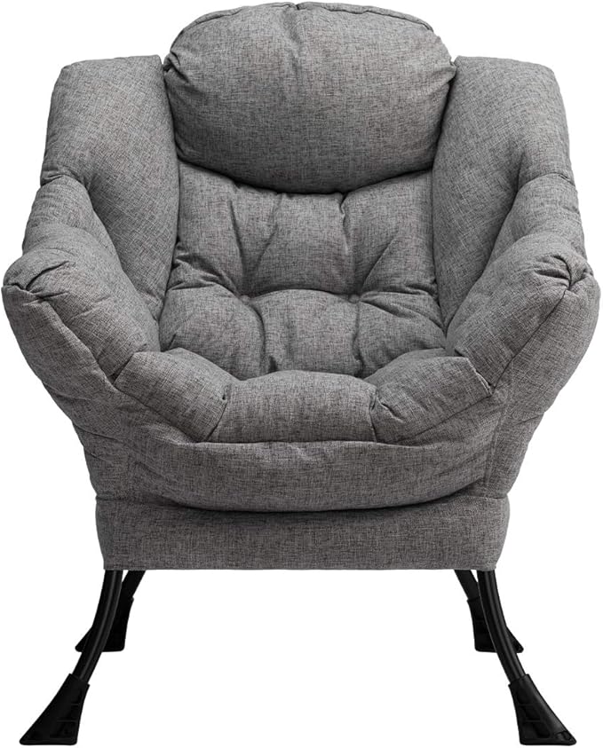 HollyHOME Modern Fabric Large Lazy Chair, Accent Oversized Comfy Reading Chair, Thick Padded Cozy Lounge Chair with Armrest, Steel Frame Leisure Sofa Chair for Living Room, Bedroom, Dorm, Stale Grey