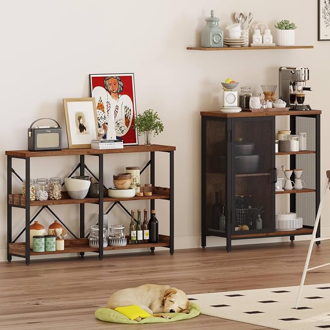 BON AUGURE Rustic Console Table with Shelves, 3 Tier Sofa Table Behind Couch for Living Room, Wood Metal Entryway Tables for Hallway, Foyer, Entrance (47 Inch, Rustic Oak)