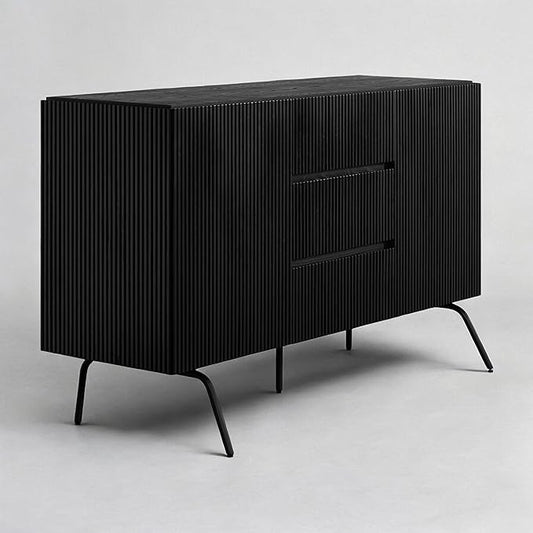 NTC Veil Sideboard with 2 Doors and 3 Drawers, Buffet Cabinet with Vertical Groove Design and Metal Legs, Storage Cabinet for Living Room, and Entryway, Effortless Assembly - Burnt Black