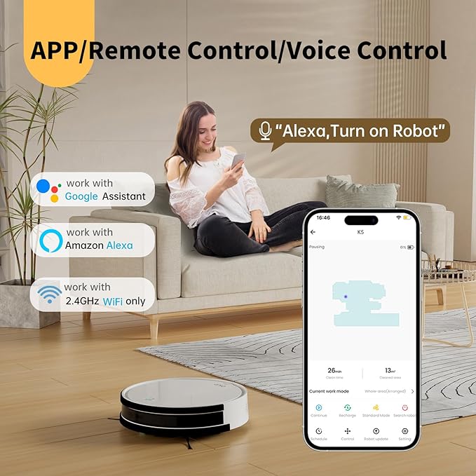 OKP Life Robot Vacuum and Mop Combo with 2500Pa Suction, Vacuum Robot Compatible with Alexa/APP/Wi-Fi, Self-Charging Super Mini Quiet Robotic Vacuum for Carpets and Hard Floors for Pet Owners