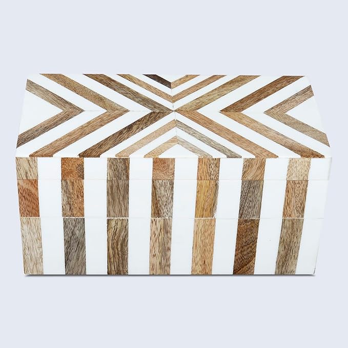 Handicrafts Home Marquet Chevron Decorative Box Shelf Decor, Dressing Table Organizer, Storage Box with Lid–Resin Inlay & Wood Organizer Box–Modern Decor, Keepsake, Jewelry Box for Women-10X5X5 Inch