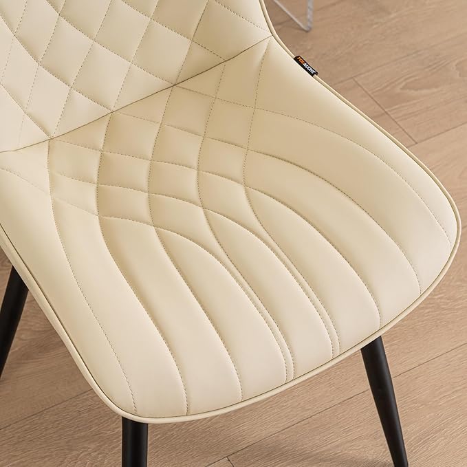 YOUNUOKE Dining Chairs Set of 2 Mid Century Modern Kitchen Chair Comfortable Upholstered Faux Leather Dinner Chairs for Kitchen Dining Room, Beige