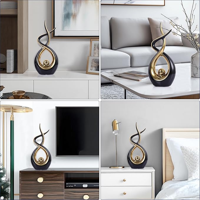 Gold Black Modern Sculpture Table Decorations, Ceramic Knick Knacks Statues for Living Room Decor, Tv Stand and Desk Decor, Suitable for Coffee Tables and Shelf Decorations, Great Gift Idea