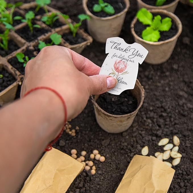 Plantable Onesie Seed Paper – 15 Protea Baby Shower Favors for Guests with Wildflower Seeds, Baby Shower Gifts for Guest