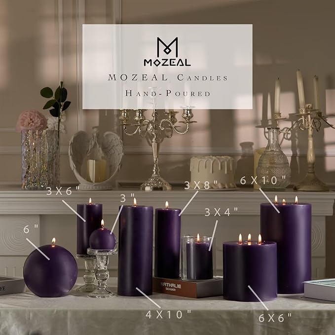 MOZEAL Hand-Poured, 6 Inch Dark Purple Large Round Ball Candles - Elegant Dark Purple Round Pillar Candles, Dripless, Unscented, Smokeless, Ideal for Luxury Events.