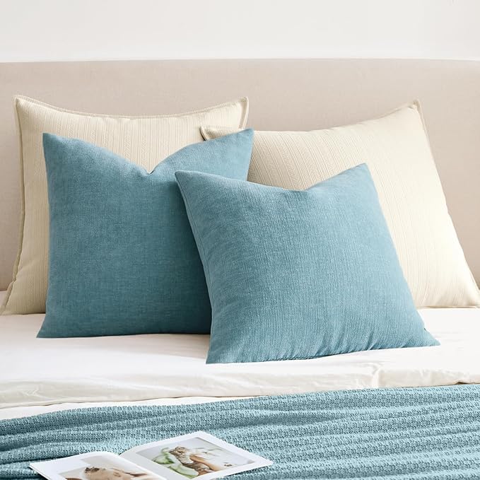 MIULEE Smoke Blue Couch Pillow Covers 20x20 Inch, Set of 2 Soft Chenille Decorative Square Throw Pillow Covers Summer Farmhouse for Sofa Living Room Bed