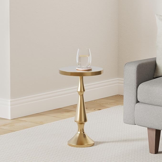 OBJET D'ART Small Round Gold End Tables, Larissa, 21'' Height, Vintage Metal Accent, Side, Pedestal, Coctail and Drink Tables for Living Room and Small Spaces