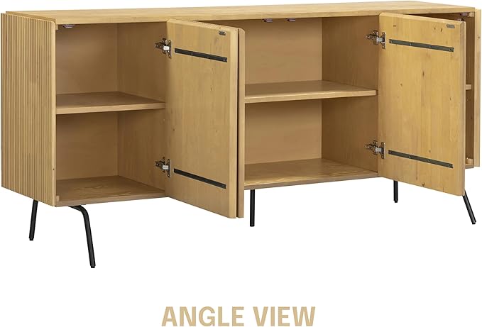 NTC Veil Modern Sideboard with 4 Doors, Buffet Cabinet with Vertical Groove Design and Metal Legs, Storage Cabinet for Living Room, and Hallway, Effortless Assembly, Sand