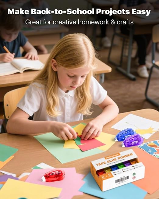 Double-Sided Tape Roller for Scrapbooking 6-Pack (0.31IN x 30FT) Adhesive Tape Glue Runner, Scrapbook Supplies and Craft Supplies for Scrapbooking, Gift Wrapping and Photo Tape