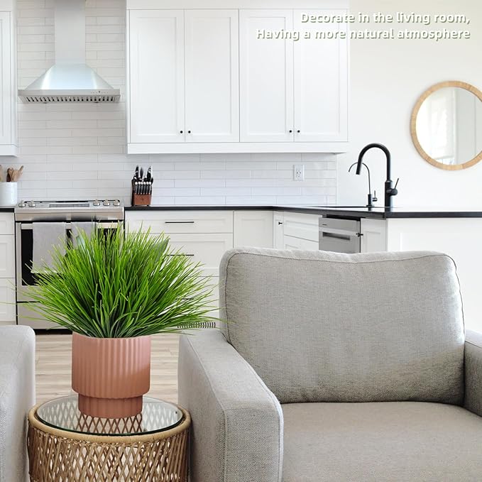 RECUTMS 12 Bundles Artificial Grasses Outdoor Plants Fake Wheat Grass Greenery Shrubs UV Resistant for Planters Wedding Indoor Outside Garden Porch Bathroom Home Office Window Box Decor(Green)