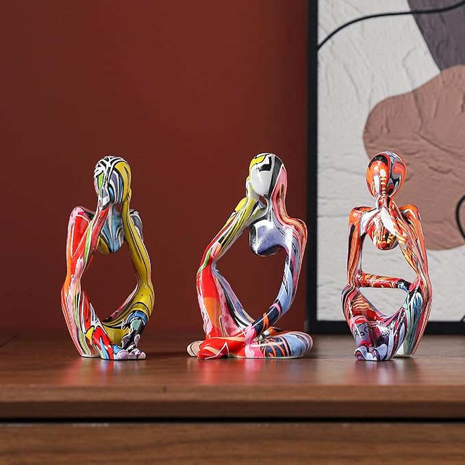 BrownLove 3pcs Hip hop Human Body Abstract Art Decoration, Modern White Art Resin Statue Room Office Shelf Bookcase Decoration