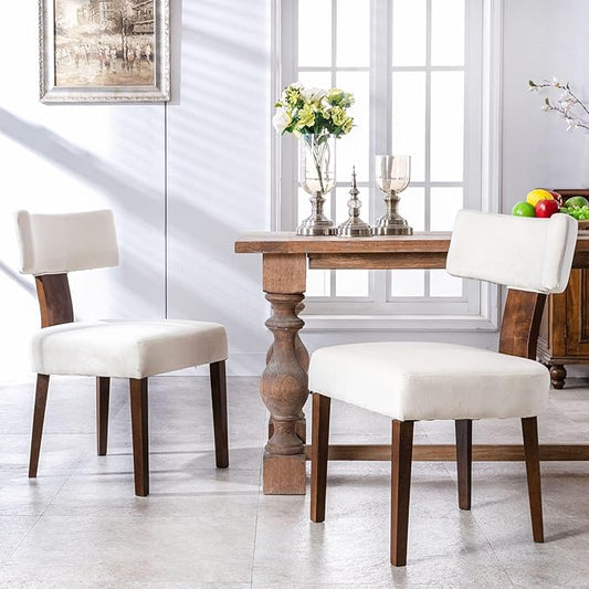 Mid Century Modern Dining Chairs, Farmhouse Velvet Upholstered Accent Chair Curved Backrest Kitchen Chairs Set of 2, with Hardwood Frame, Cream, Velvet-beige
