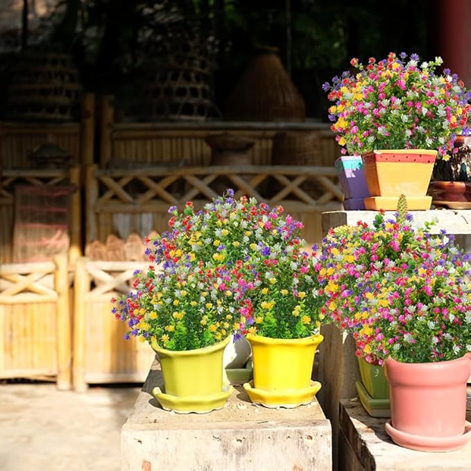 10PCS Artificial Eucalyptus Plants,Fake Boxwood Shrubs UV Resistant No Fade Faux Plastic Greenery for Wedding Bridal Bouquet Indoor Outdoor Home Garden Kitchen Office Table Vase(Mix Color)