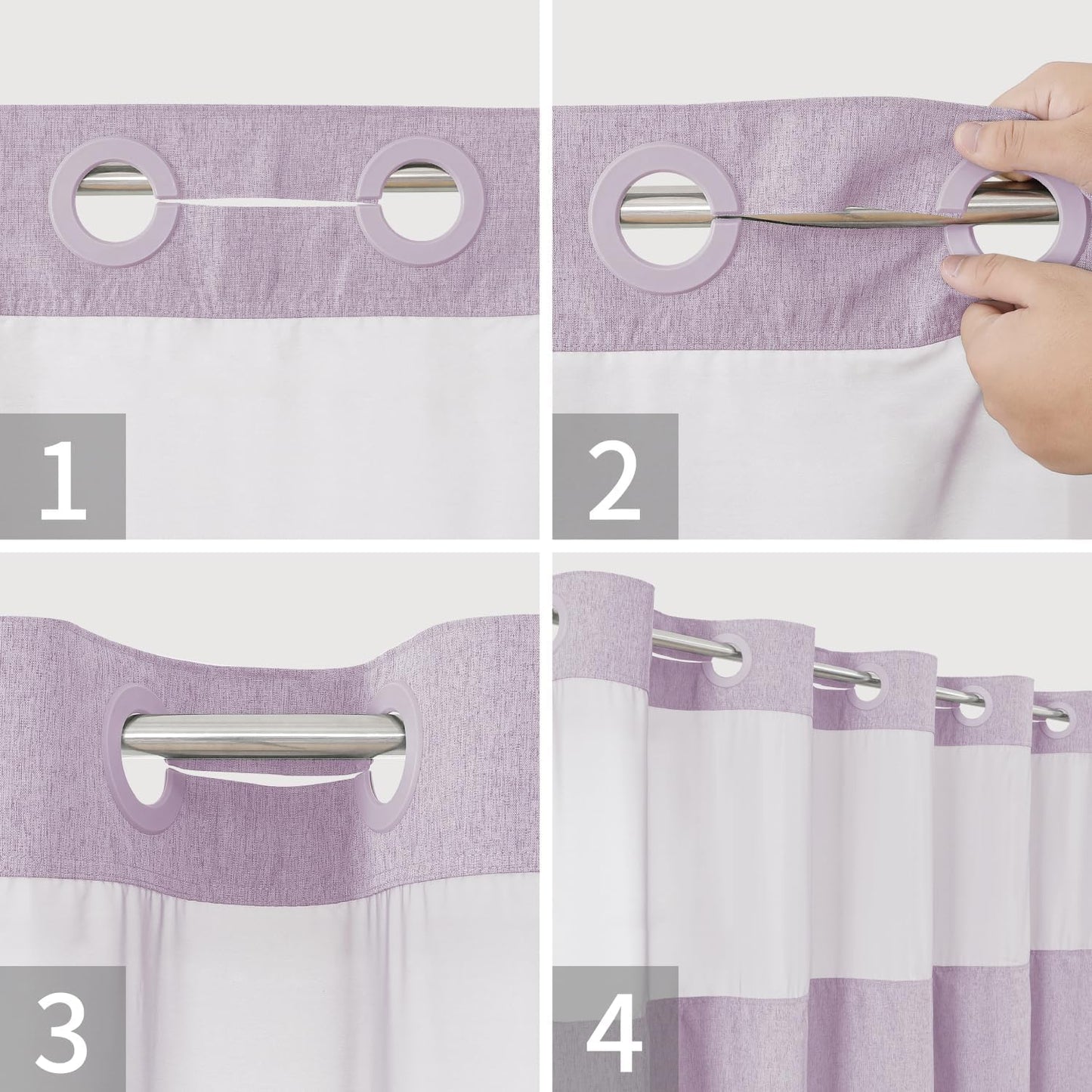 Extra Long No Hooks Needed Linen Textured Shower Curtain with Snap-in Fabric Liner Set,White Hotel Luxury Decor Shower Curtains for Bathroom,Waterproof & Washable,71Wx86H,Lavender