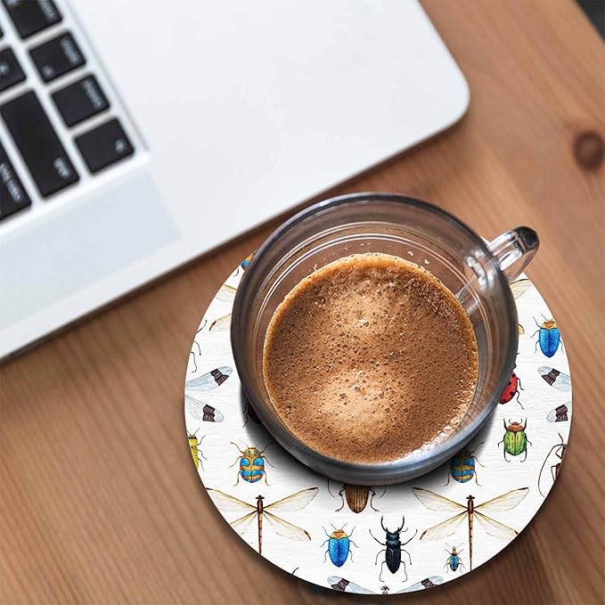 Insect Collection Coasters for Drinks Office Coffee Table Dragonfly Ladybug Wings Cartoon Wild Life Nature Colorful Animal Living Room Decor Set of 2 for Cold Drinks Wine Mugs and Cups 4 Inch