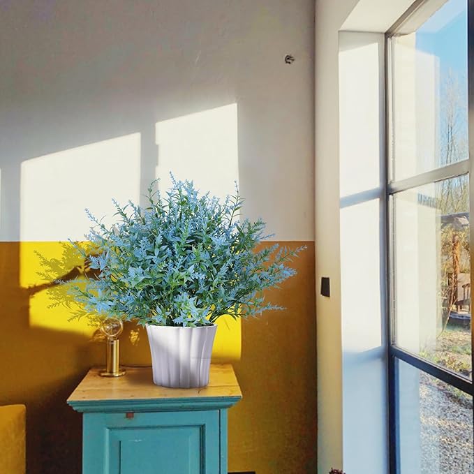 RECUTMS Spring Decoration, Artificial Greenery,Outdoor Artificial Flowers Fake Outdoor Plants, Faux Greenery for Indoor Outside Hanging Plants Garden Porch Window Box Home Farmhouse Décor(Blue)