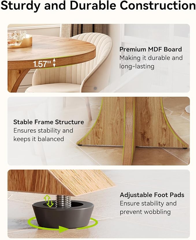 LITTLE TREE Round Dining Table for 4-6, 47.24 Inches Kitchen Table with Spacious Tabletop, Brown